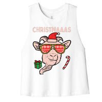 Christmas Goat Santa Xmas Farm Animal Farmer Women's Racerback Cropped Tank