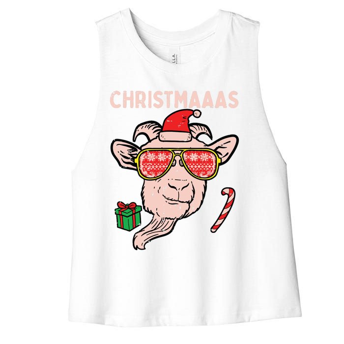 Christmas Goat Santa Xmas Farm Animal Farmer Women's Racerback Cropped Tank