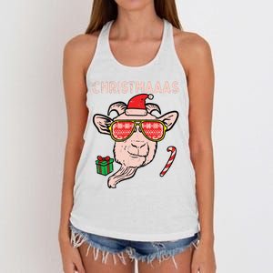 Christmas Goat Santa Xmas Farm Animal Farmer Women's Knotted Racerback Tank