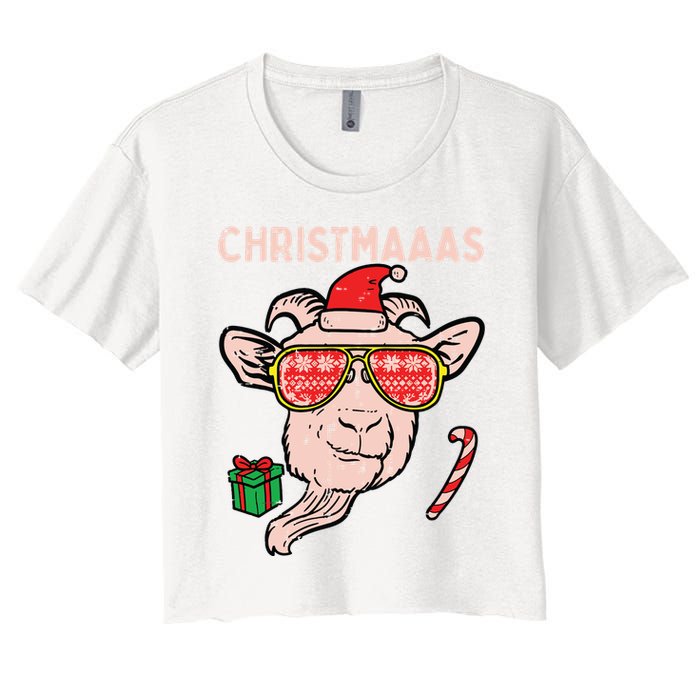 Christmas Goat Santa Xmas Farm Animal Farmer Women's Crop Top Tee