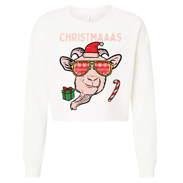 Christmas Goat Santa Xmas Farm Animal Farmer Cropped Pullover Crew