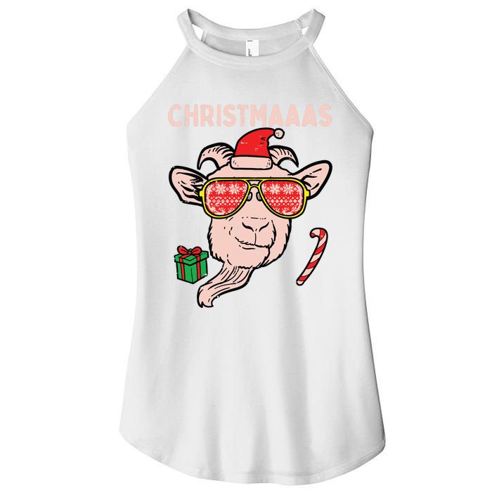 Christmas Goat Santa Xmas Farm Animal Farmer Women's Perfect Tri Rocker Tank