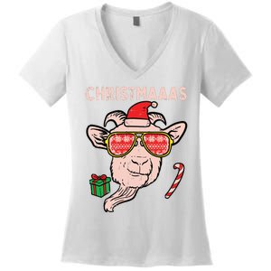 Christmas Goat Santa Xmas Farm Animal Farmer Women's V-Neck T-Shirt