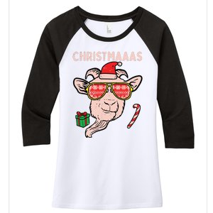 Christmas Goat Santa Xmas Farm Animal Farmer Women's Tri-Blend 3/4-Sleeve Raglan Shirt