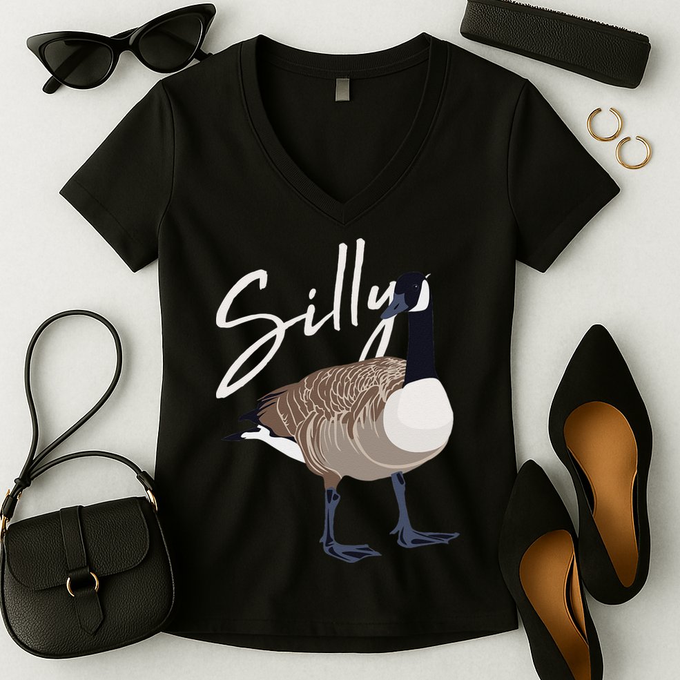 Canadian Goose Silly Goose Funny Cute Bird Hunter Women's V-Neck T-Shirt