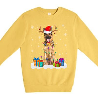 Cute Ger Shepherd Dog Christmas Lights Santa Hat Xmas Gift Premium Crewneck Sweatshirt