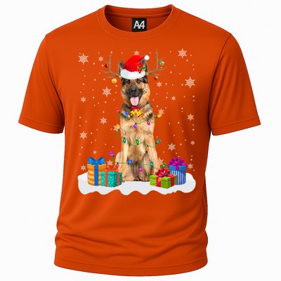 Cute Ger Shepherd Dog Christmas Lights Santa Hat Xmas Gift Cooling Performance Crew T-Shirt