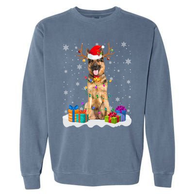 Cute Ger Shepherd Dog Christmas Lights Santa Hat Xmas Gift Garment-Dyed Sweatshirt