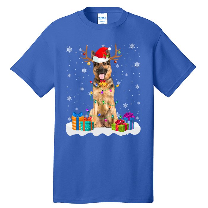 Cute Ger Shepherd Dog Christmas Lights Santa Hat Xmas Gift Tall T-Shirt