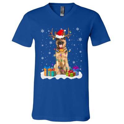 Cute Ger Shepherd Dog Christmas Lights Santa Hat Xmas Gift V-Neck T-Shirt