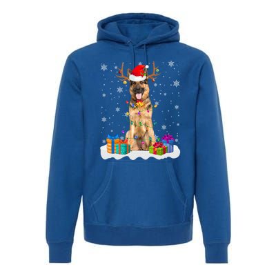 Cute Ger Shepherd Dog Christmas Lights Santa Hat Xmas Gift Premium Hoodie