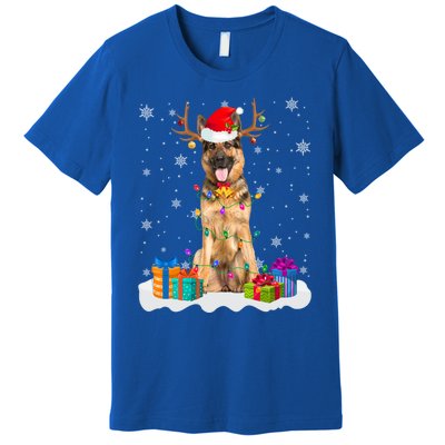 Cute Ger Shepherd Dog Christmas Lights Santa Hat Xmas Gift Premium T-Shirt