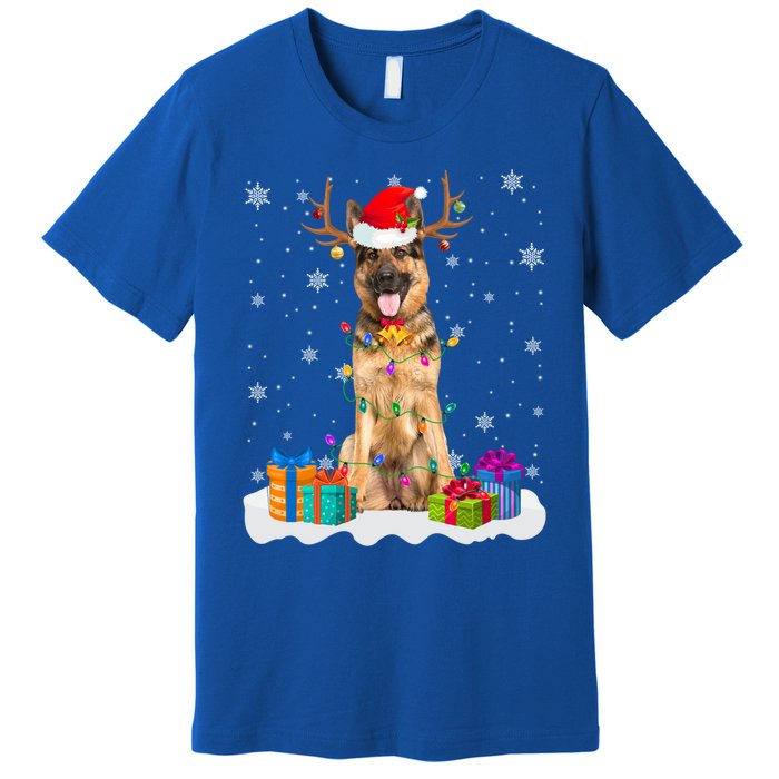 Cute Ger Shepherd Dog Christmas Lights Santa Hat Xmas Gift Premium T-Shirt