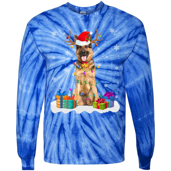 Cute Ger Shepherd Dog Christmas Lights Santa Hat Xmas Gift Tie-Dye Long Sleeve Shirt