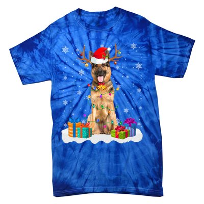 Cute Ger Shepherd Dog Christmas Lights Santa Hat Xmas Gift Tie-Dye T-Shirt