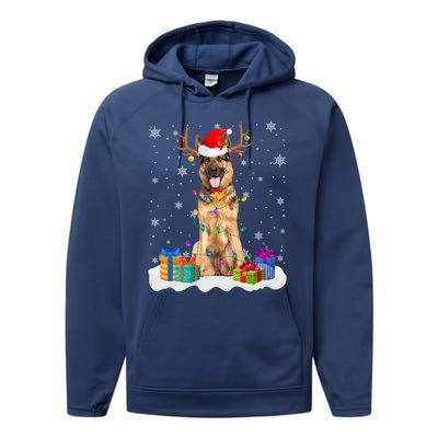 Cute Ger Shepherd Dog Christmas Lights Santa Hat Xmas Gift Performance Fleece Hoodie