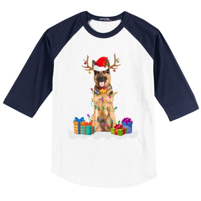 Cute Ger Shepherd Dog Christmas Lights Santa Hat Xmas Gift Baseball Sleeve Shirt