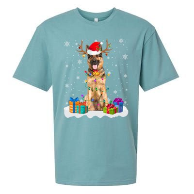 Cute Ger Shepherd Dog Christmas Lights Santa Hat Xmas Gift Sueded Cloud Jersey T-Shirt