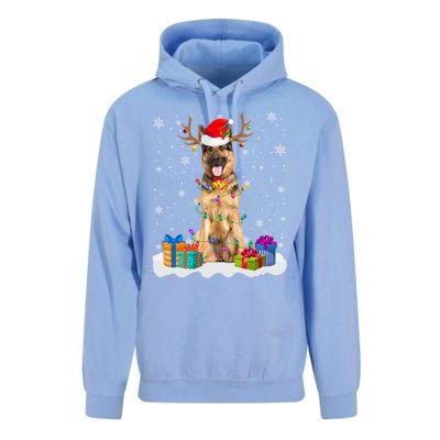 Cute Ger Shepherd Dog Christmas Lights Santa Hat Xmas Gift Unisex Surf Hoodie