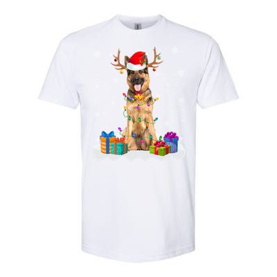 Cute Ger Shepherd Dog Christmas Lights Santa Hat Xmas Gift Softstyle CVC T-Shirt