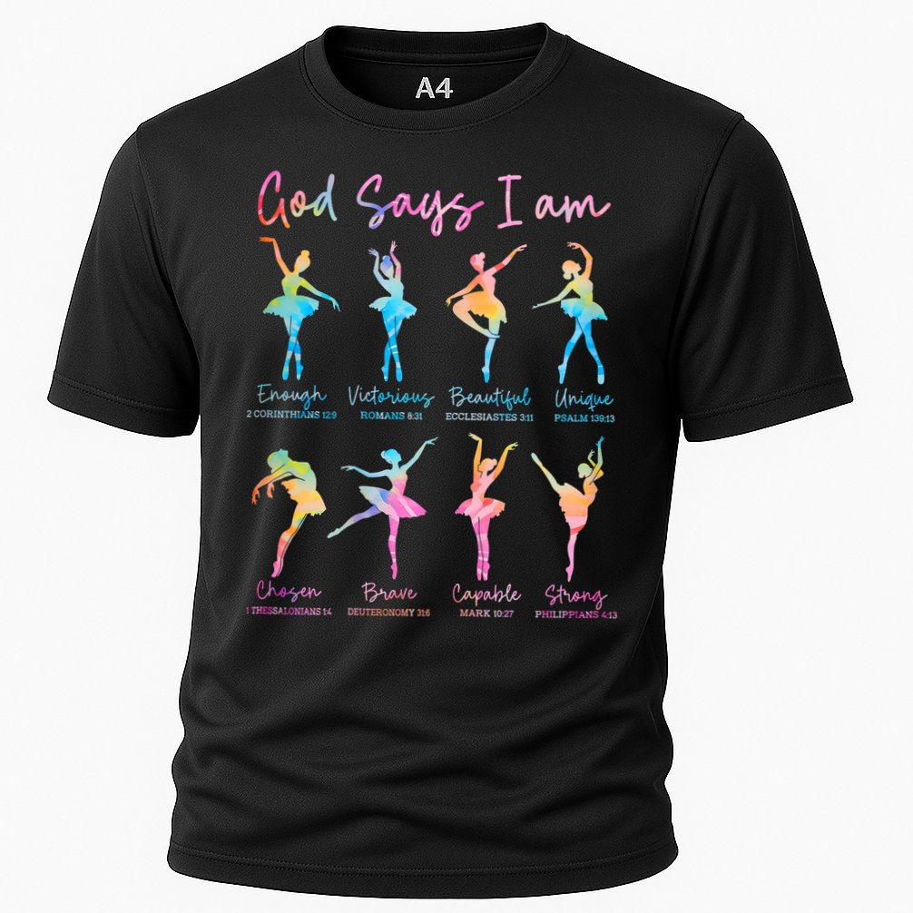 Christian God Says I Am Bible Verse Tie Dye Ballet Dancer  Cooling Performance Crew T-Shirt