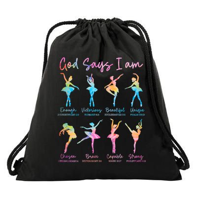 Christian God Says I Am Bible Verse Tie Dye Ballet Dancer  Drawstring Bag