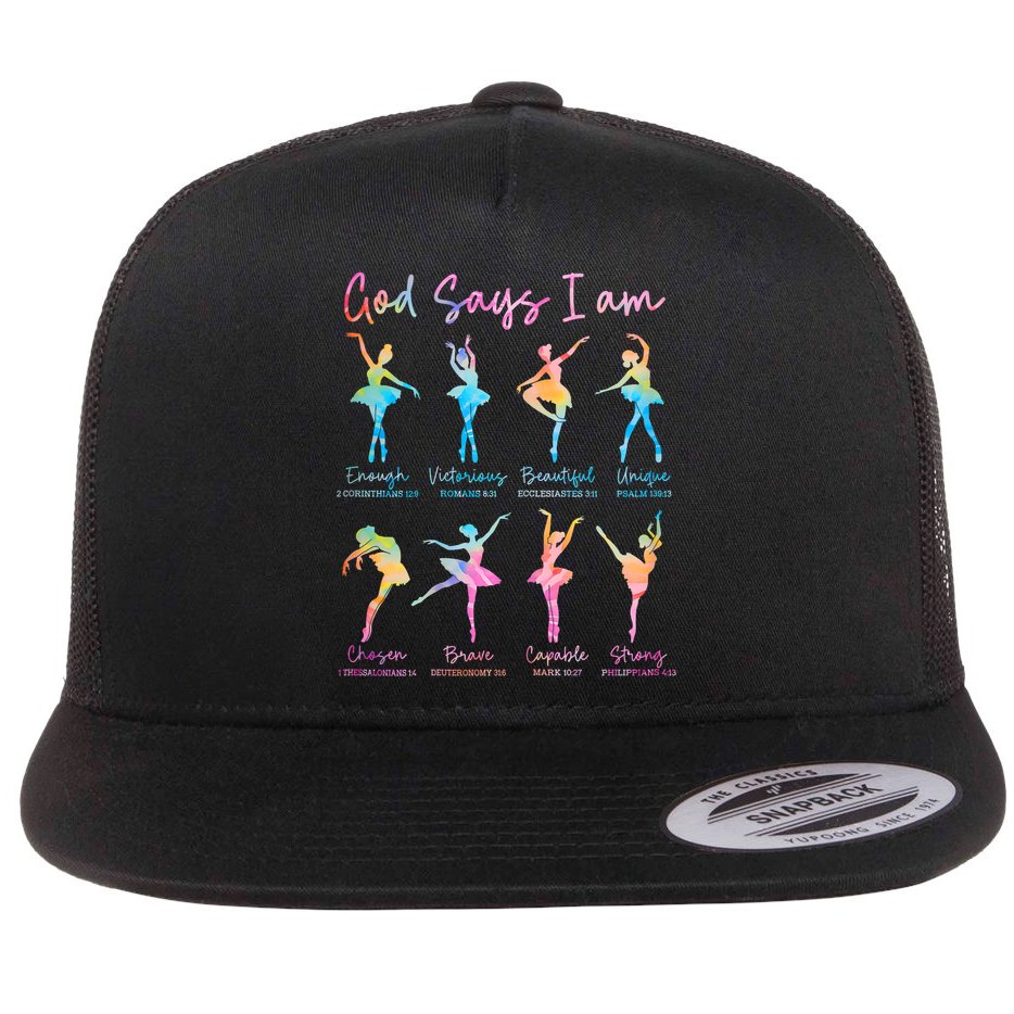 Christian God Says I Am Bible Verse Tie Dye Ballet Dancer  Flat Bill Trucker Hat