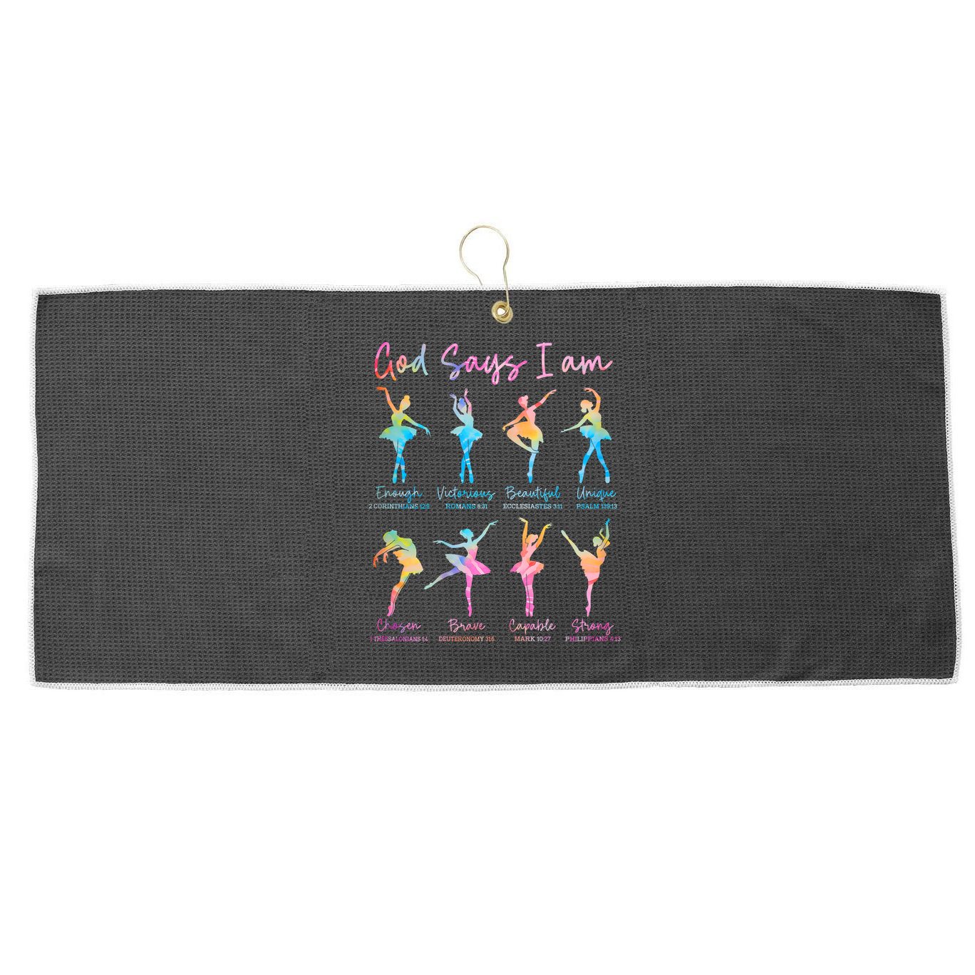 Christian God Says I Am Bible Verse Tie Dye Ballet Dancer  Large Microfiber Waffle Golf Towel