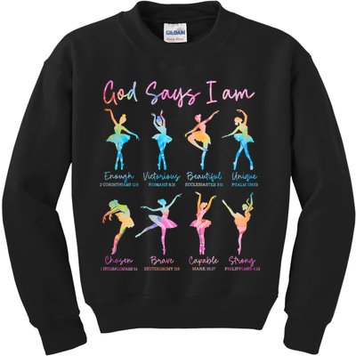 Christian God Says I Am Bible Verse Tie Dye Ballet Dancer  Kids Sweatshirt