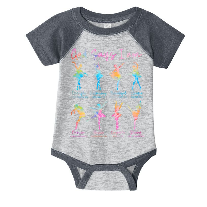 Christian God Says I Am Bible Verse Tie Dye Ballet Dancer  Infant Baby Jersey Bodysuit