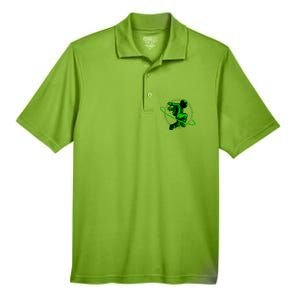 Cool Green Space Astronaut Jumping Retro Men's Origin Performance Pique Polo