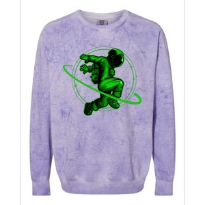 Cool Green Space Astronaut Jumping Retro Colorblast Crewneck Sweatshirt