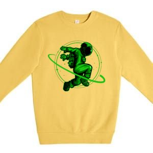 Cool Green Space Astronaut Jumping Retro Premium Crewneck Sweatshirt