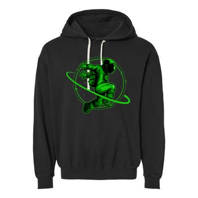 Cool Green Space Astronaut Jumping Retro Garment-Dyed Fleece Hoodie