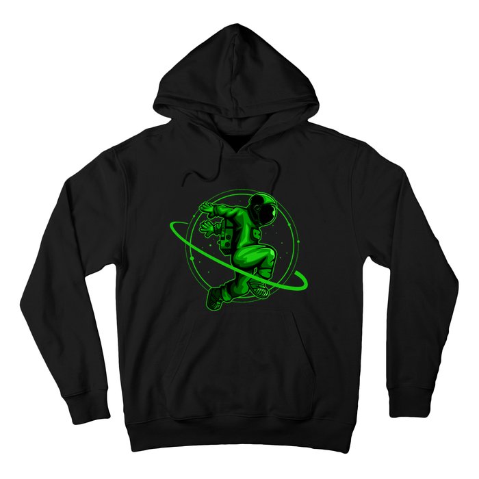 Cool Green Space Astronaut Jumping Retro Hoodie