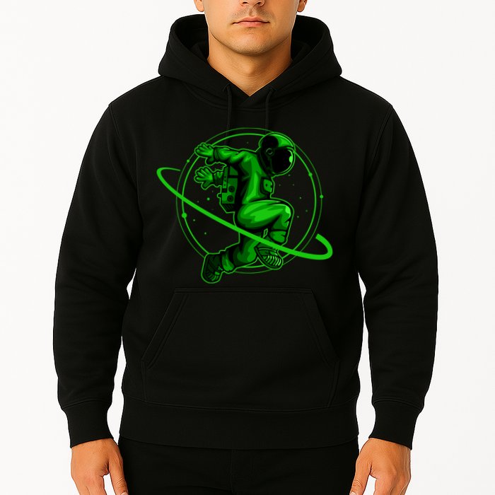 Cool Green Space Astronaut Jumping Retro Hoodie