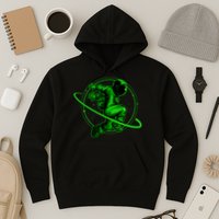 Cool Green Space Astronaut Jumping Retro Hoodie