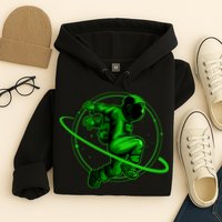 Cool Green Space Astronaut Jumping Retro Hoodie