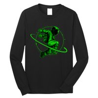 Cool Green Space Astronaut Jumping Retro Long Sleeve Shirt