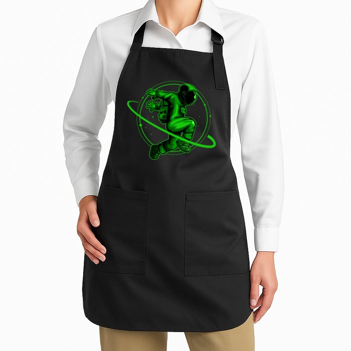 Cool Green Space Astronaut Jumping Retro Apron