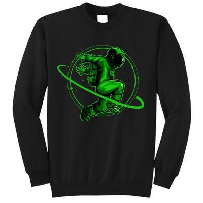 Cool Green Space Astronaut Jumping Retro Sweatshirt