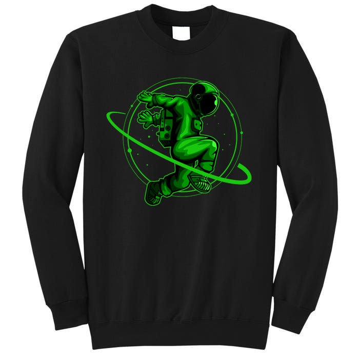 Cool Green Space Astronaut Jumping Retro Sweatshirt