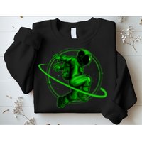 Cool Green Space Astronaut Jumping Retro Sweatshirt
