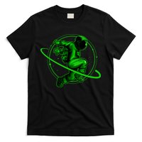 Cool Green Space Astronaut Jumping Retro T-Shirt