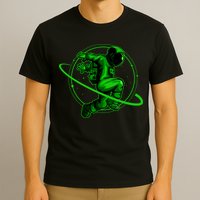 Cool Green Space Astronaut Jumping Retro T-Shirt