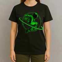 Cool Green Space Astronaut Jumping Retro T-Shirt