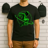Cool Green Space Astronaut Jumping Retro T-Shirt