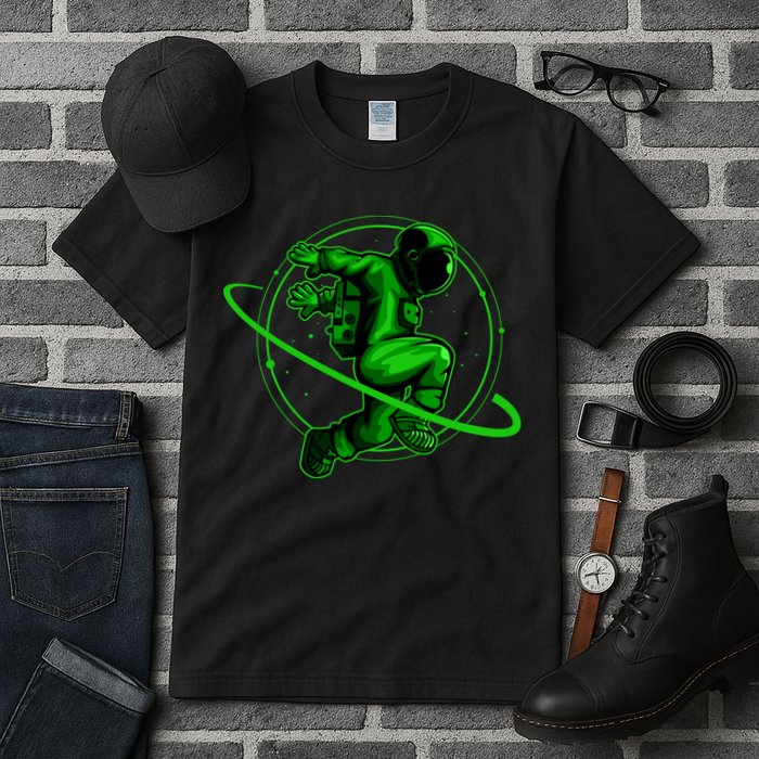Cool Green Space Astronaut Jumping Retro Tall T-Shirt