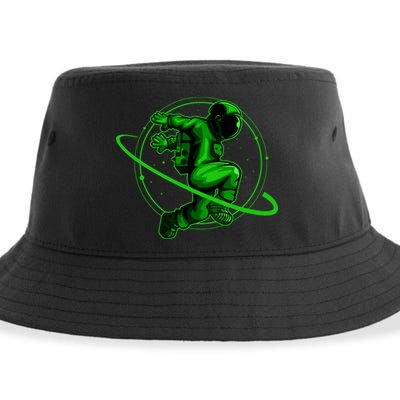 Cool Green Space Astronaut Jumping Retro Sustainable Bucket Hat