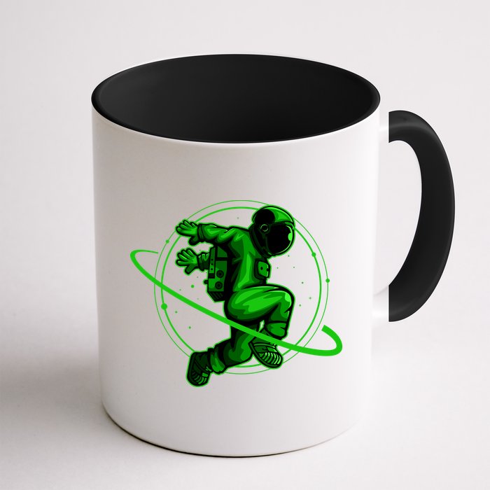 Cool Green Space Astronaut Jumping Retro Mug